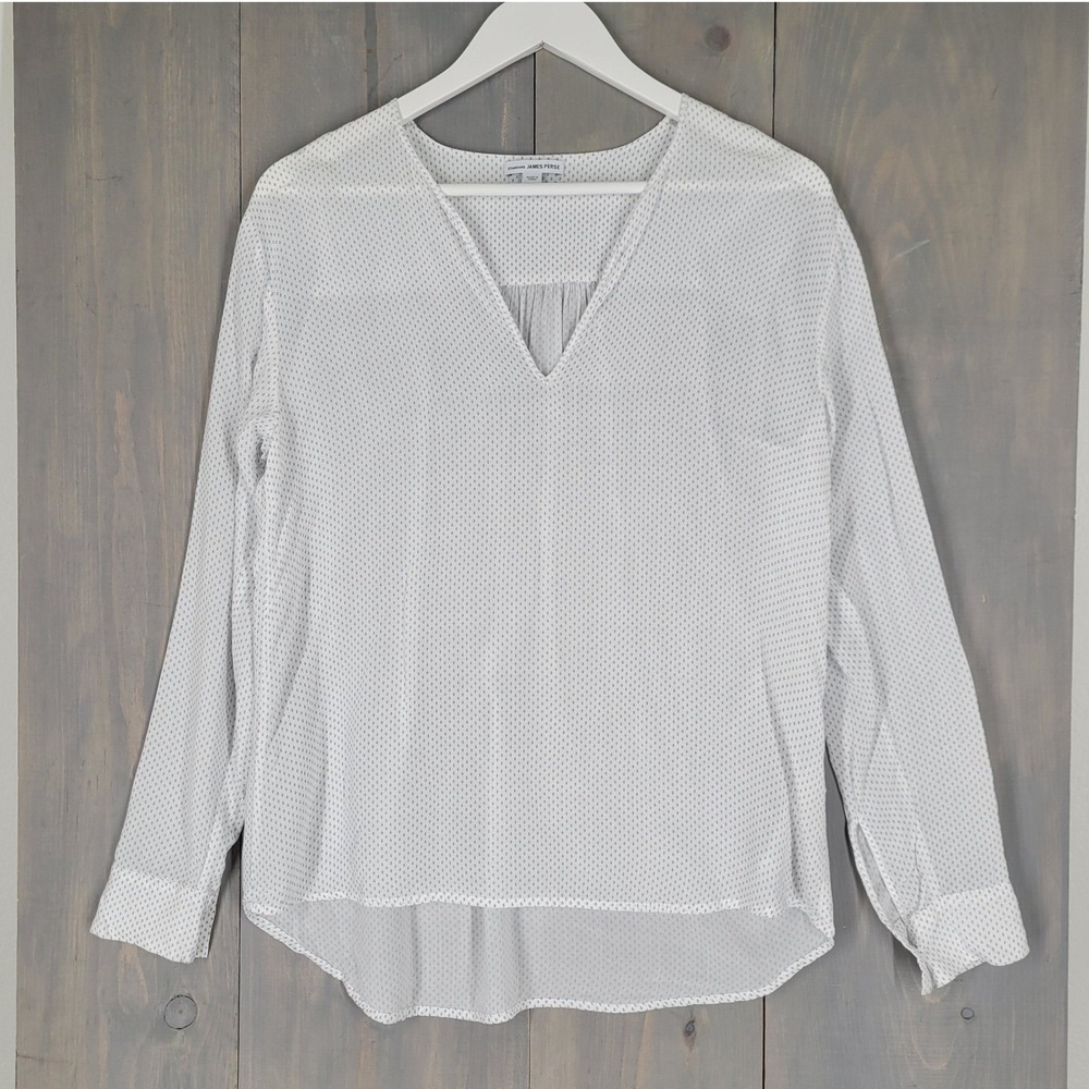 James Perse V-Neck‎ Blouse Womens 2 White Diamond Print Viscose Minimal
